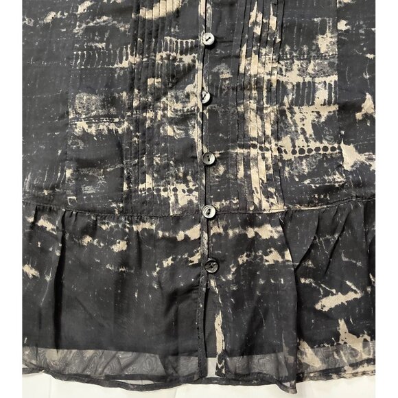 Women's Black & Taupe Chiffon Blouse Size 1X (16W-18W) V-Neck Tux-Pleated Button - Picture 4 of 9